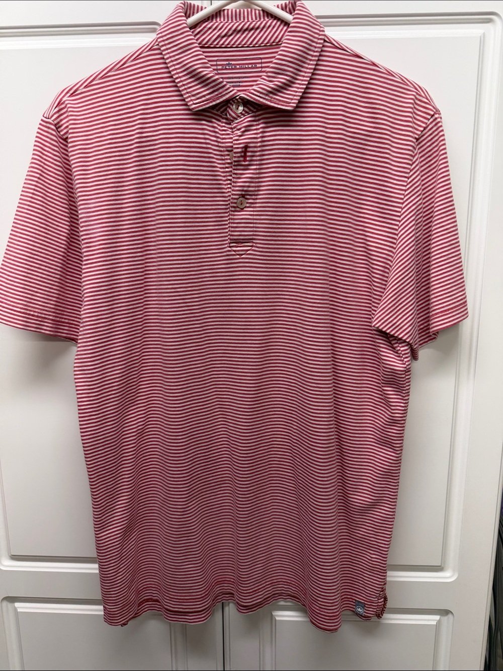 Peter Millar Red and White Striped Short-Sleeve Polo